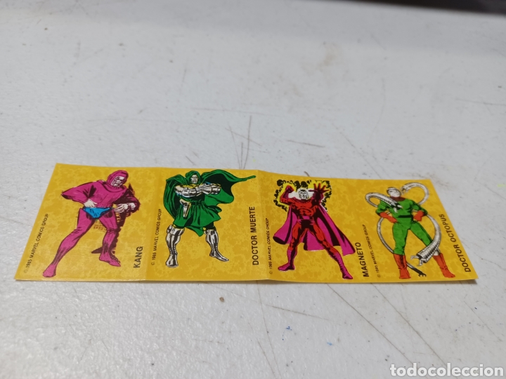 Coleccionismo cromos antiguos: Lote 4 pegatinas pastelitos MARVEL KANG DOCTOR MUERTE MAGNETO DOCTOR OCTOPUES 1985