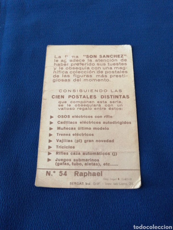 Coleccionismo cromos antiguos: RAPHAEL NUMERO 54 PIPAS SON S&Aacute;NCHEZ - Foto 2