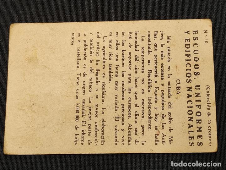 Coleccionismo cromos antiguos: CROMO - ESCUDOS, UNIFORMES Y EDIFICIOS NACIONALES - CUBA - N&ordm; 10 - - Foto 2