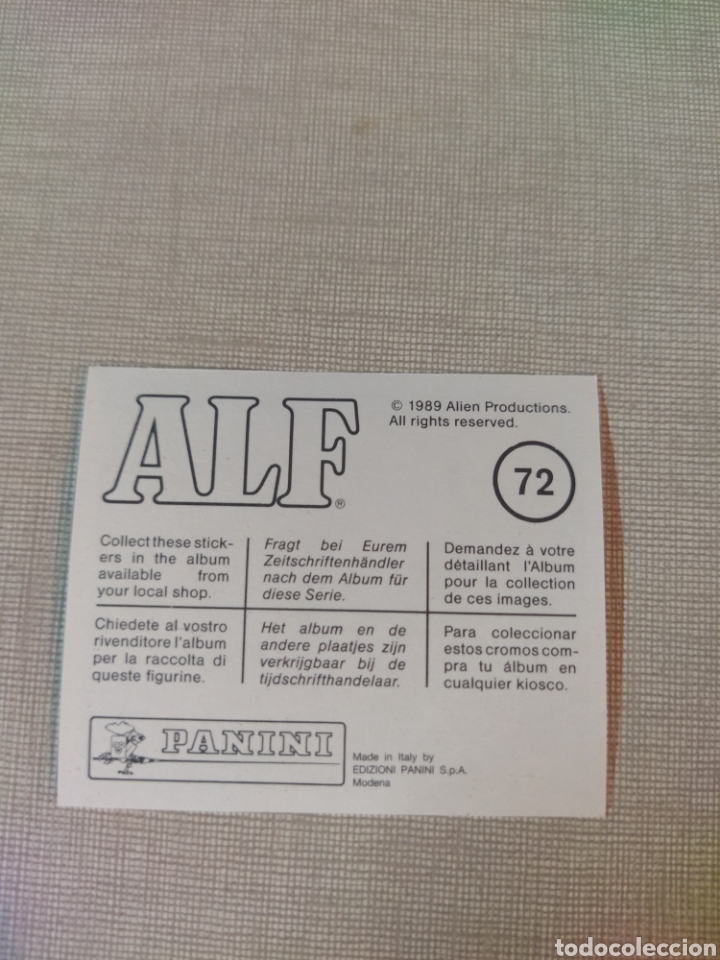 Coleccionismo cromos antiguos: Cromo ALF PANINI 1989 N&deg;72 - Foto 2