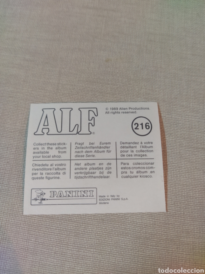 Coleccionismo cromos antiguos: Cromo ALF PANINI 1989 N&deg;216 - Foto 2