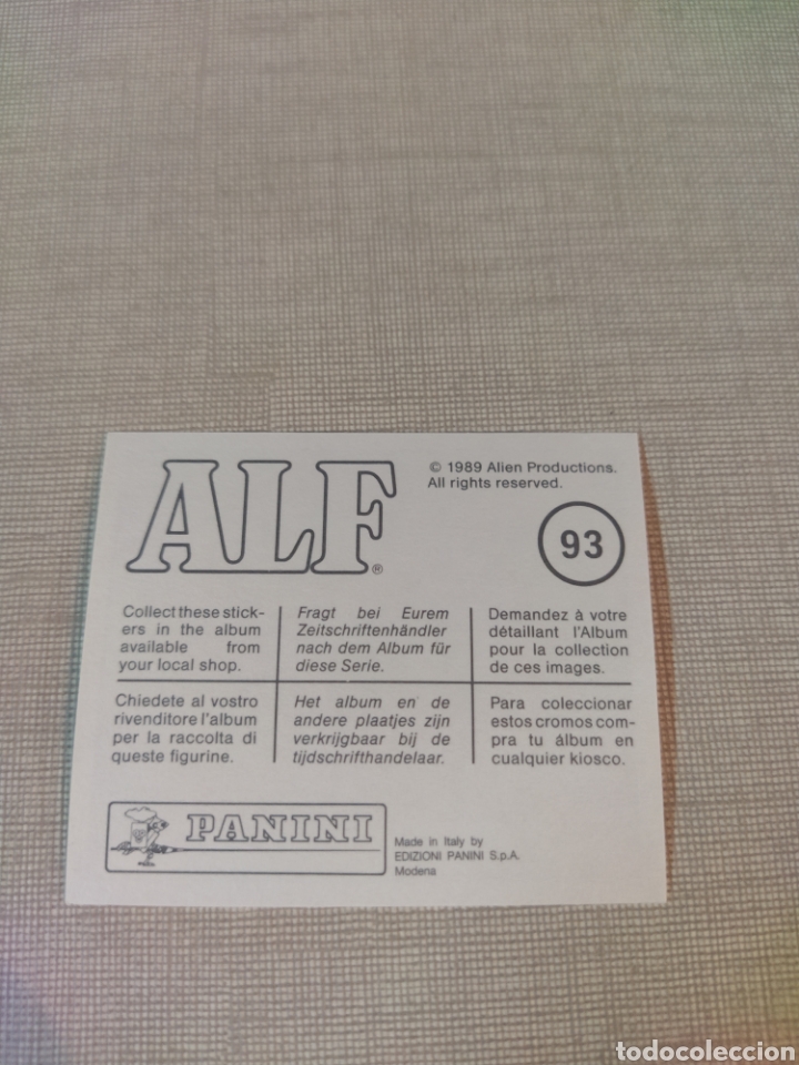 Coleccionismo cromos antiguos: Cromo ALF PANINI 1989 N&deg;93 - Foto 2
