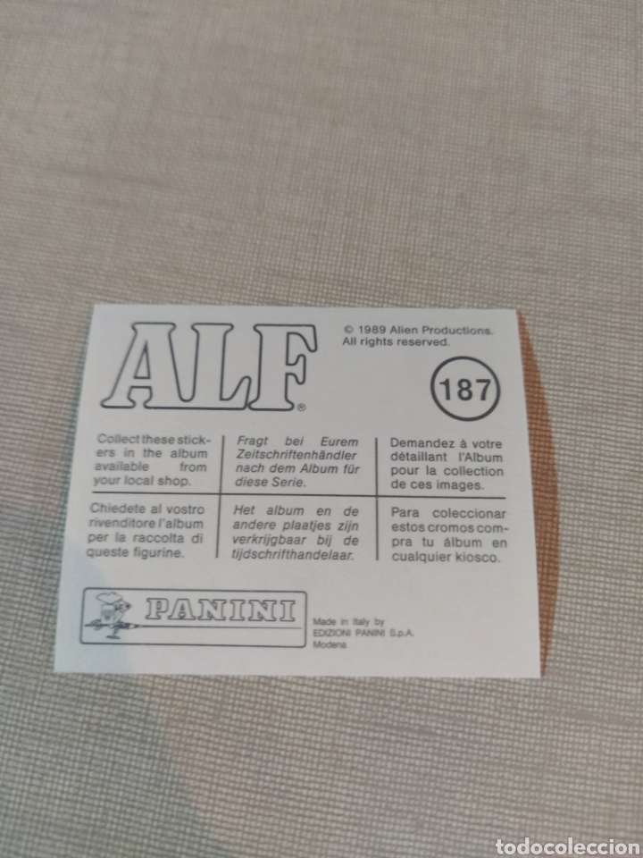 Coleccionismo cromos antiguos: Cromo ALF PANINI 1989 N&deg;187 - Foto 2