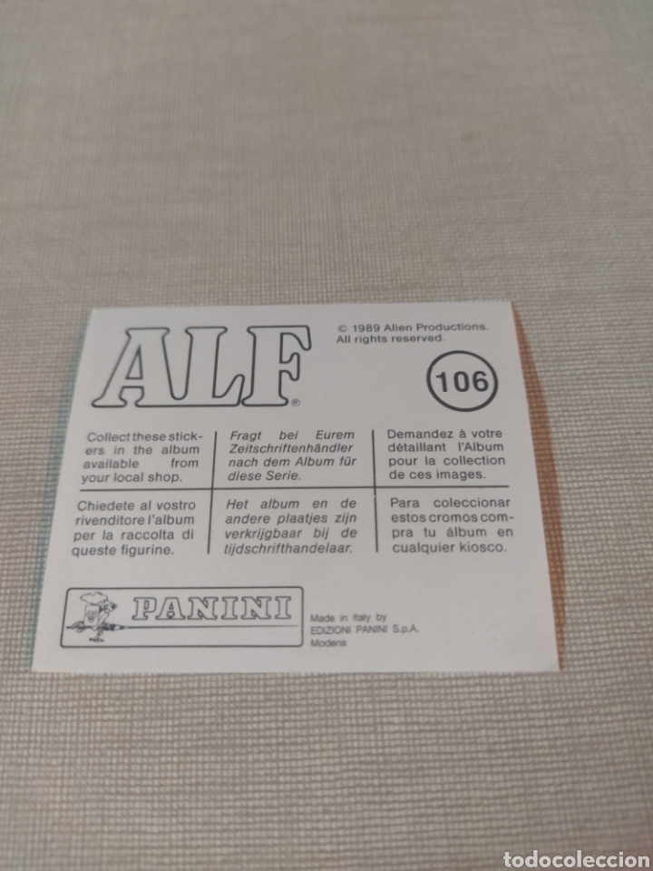 Coleccionismo cromos antiguos: Cromo ALF PANINI 1989 N&deg;106 - Foto 2
