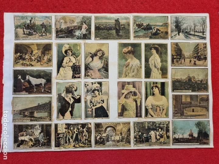 Coleccionismo cromos antiguos: HOJA CON 24 CROMOS POSTALITAS CAJAS CERILLAS ANTIGUAS FOTOTIPIAS SIGLO XIX ORIGINALES RS29
