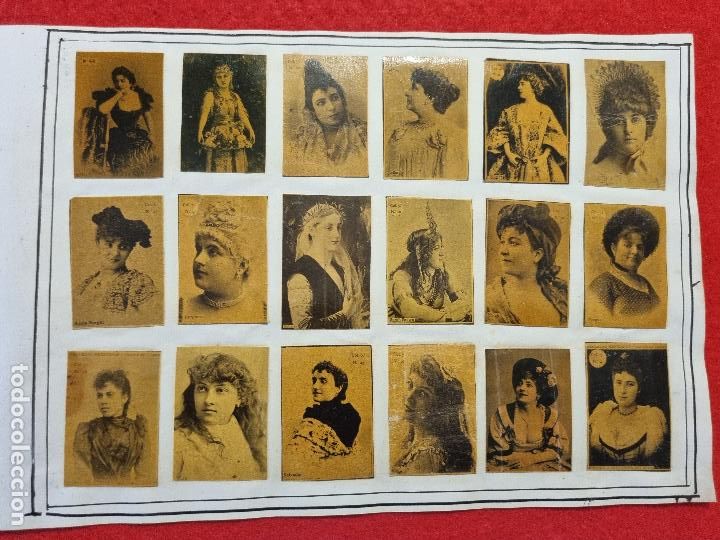 Collectionnisme Cartes &agrave; collectionner anciennes: HOJA CON 18 CROMOS CUPLETISTAS CAJAS CERILLAS ANTIGUAS FOTOTIPIAS SIGLO XIX ORIGINALES RS41