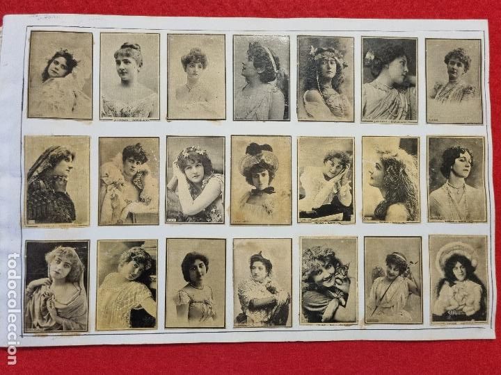 Collectable Antique Stickers: HOJA CON 21 CROMOS CUPLETISTAS CAJAS CERILLAS ANTIGUAS FOTOTIPIAS SIGLO XIX ORIGINALES RS45