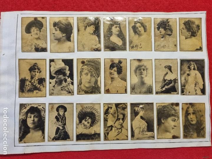 Collectable Antique Stickers: HOJA CON 21 CROMOS CUPLETISTAS CAJAS CERILLAS ANTIGUAS FOTOTIPIAS SIGLO XIX ORIGINALES RS48