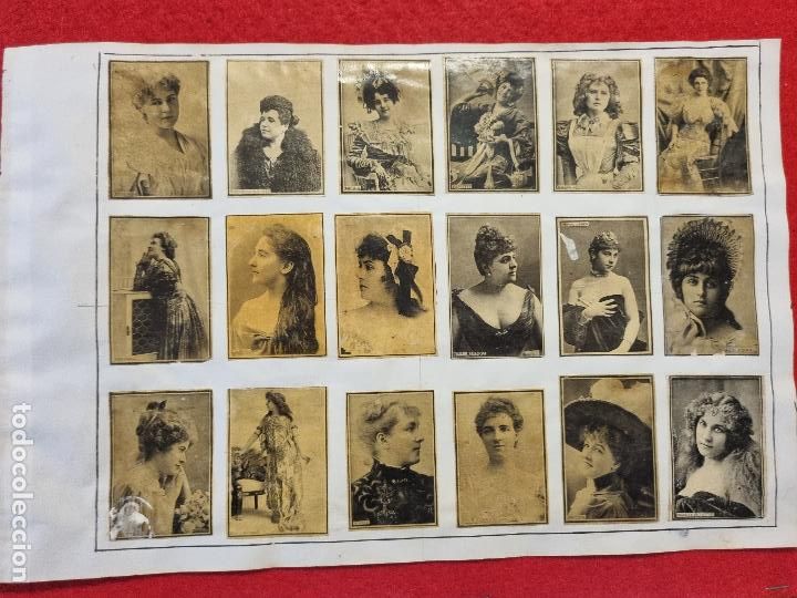 Collectable Antique Stickers: HOJA CON 18 CROMOS CUPLETISTAS CAJAS CERILLAS ANTIGUAS FOTOTIPIAS SIGLO XIX ORIGINALES RS49