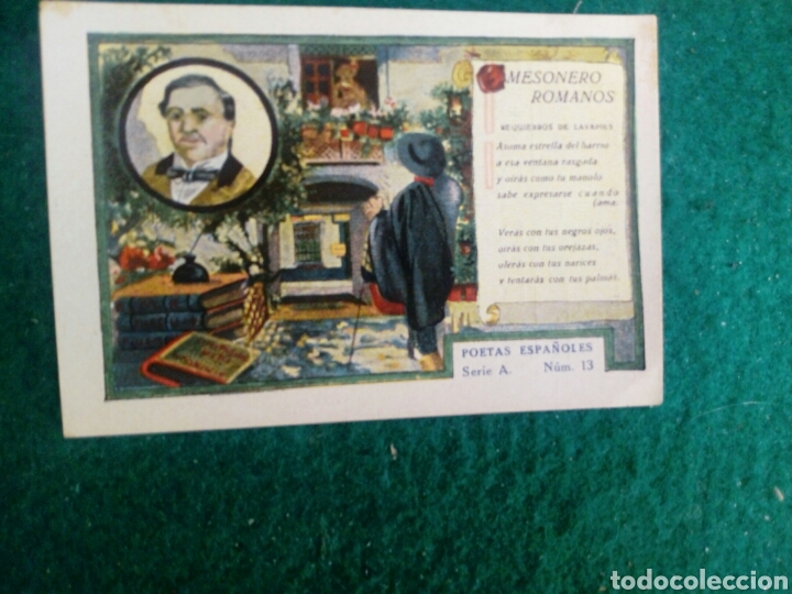 Collectionnisme Cartes &agrave; collectionner anciennes: Cromo publicidad Ultramarinos FRANCISCO BLAY, colecci&oacute;n poetas espa&ntilde;oles espa&ntilde;oles MESONERO ROMANOS.