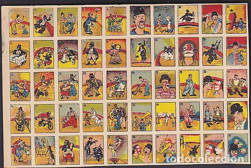 Colecionismo Cromos antigos: LAMINA DE 50 CROMITOS DE CIRCO PAYASOS Y HUMORISTAS