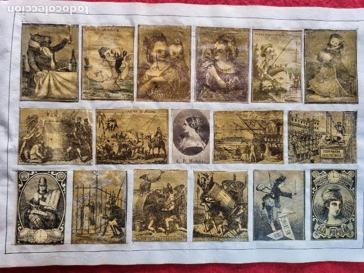 Coleccionismo cromos antiguos: HOJA CON 17 CROMOS CAJAS CERILLAS ANTIGUAS FOTOTIPIAS ESPA&Ntilde;OLES SIGLO XIX ORIGINALES RS88