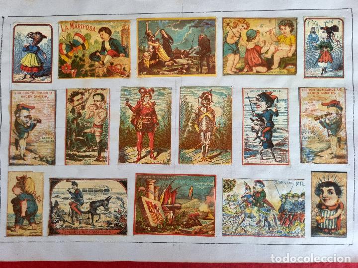 Coleccionismo cromos antiguos: HOJA CON 16 CROMOS CAJAS CERILLAS ANTIGUAS FOTOTIPIAS COLOR SIGLO XIX ORIGINALES RS107