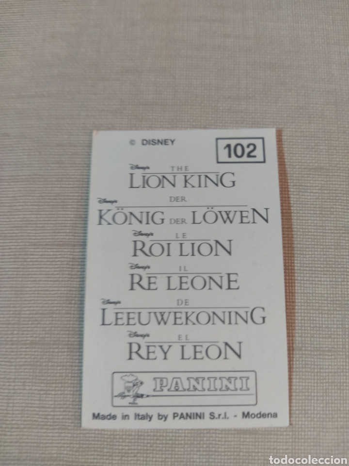 Coleccionismo cromos antiguos: Cromo El rey le&oacute;n PANINI Disney N&deg;102 - Foto 2
