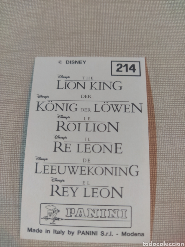 Coleccionismo cromos antiguos: Cromo El rey le&oacute;n PANINI Disney N&deg;214 - Foto 2