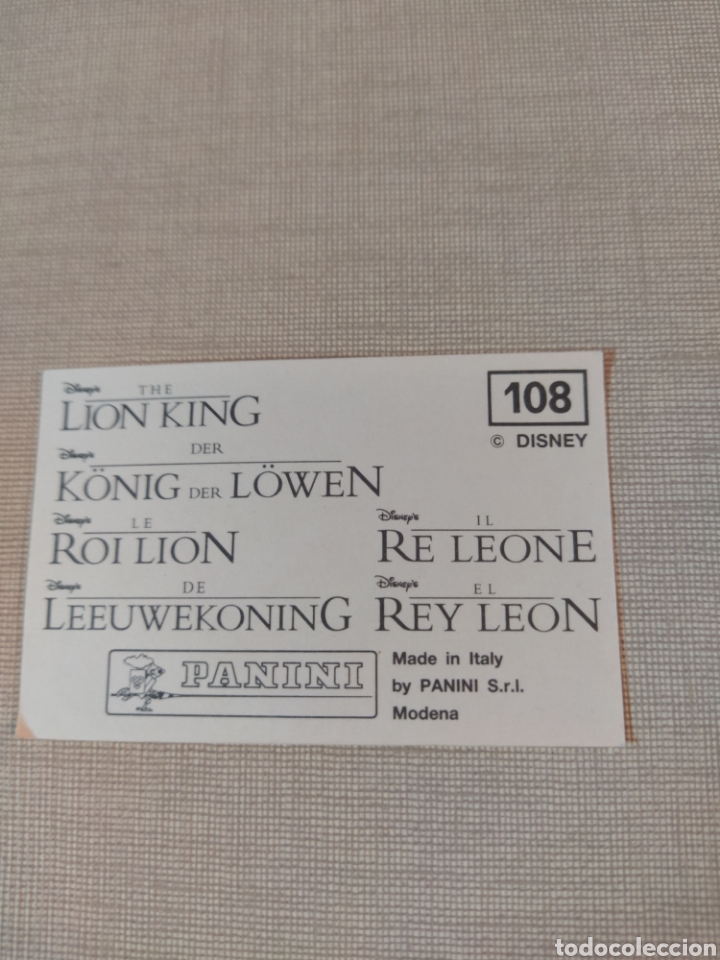 Coleccionismo cromos antiguos: Cromo El rey le&oacute;n PANINI Disney N&deg;108 - Foto 3