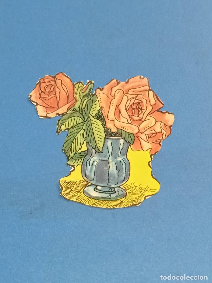 Collezionismo Figurine antiche: ANTIGUO CROMO. JARRON CON DOS ROSAS. 6 X 6.5 CM