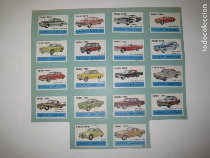 Coleccionismo cromos antiguos: CORGI TOYS-SAFETY MATCHES-COCHES-COLECCION DE 18 CROMOS PEGADOS A PAPEL-VER FOTOS-(V-23.426)