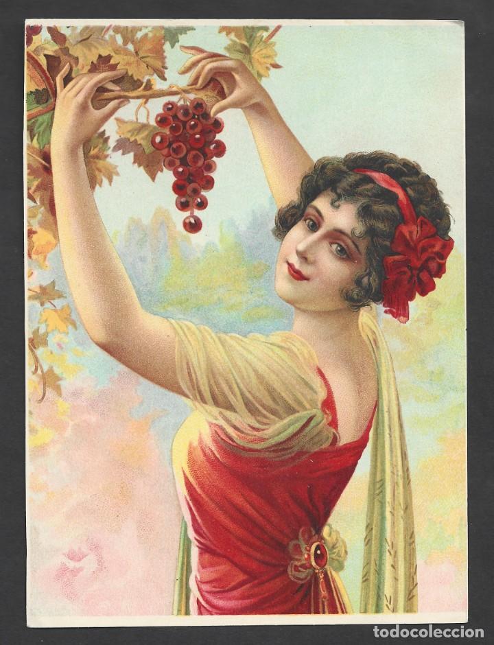 Coleccionismo cromos antiguos: Cromo, chica con uvas, 13 x 18 cm. - Foto 1