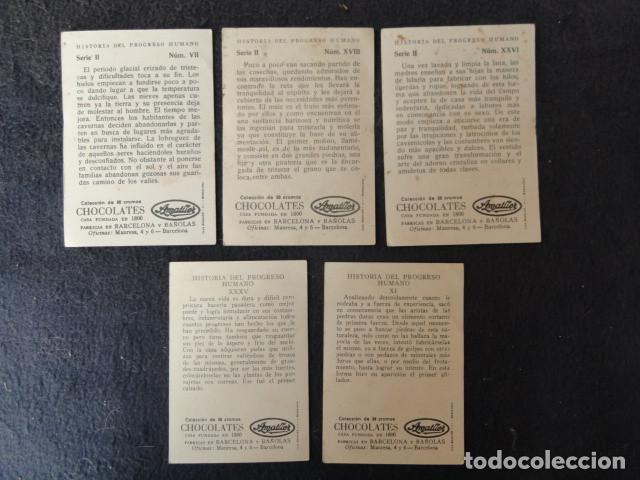 Coleccionismo cromos antiguos: 5 CROMOS - HISTORIA DEL PROGRESO HUMANO - CHOCOLATES AMATLLER. - Foto 2