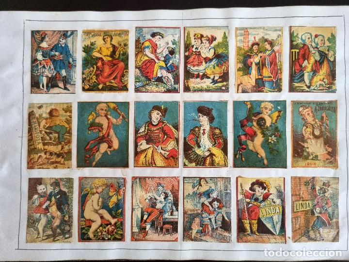 Coleccionismo cromos antiguos: HOJA CON 18 CROMOS CAJAS CERILLAS ANTIGUAS FOTOTIPIAS COLOR SIGLO XIX ORIGINALES RS117