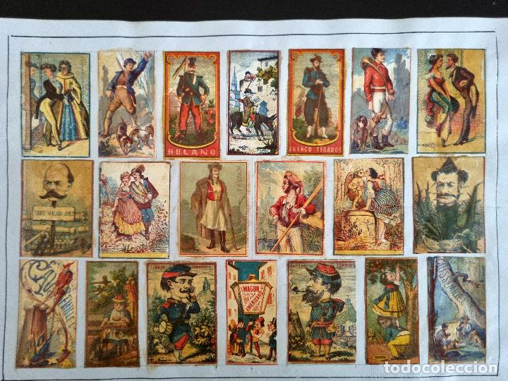 Coleccionismo cromos antiguos: HOJA CON 22 CROMOS CAJAS CERILLAS ANTIGUAS FOTOTIPIAS COLOR SIGLO XIX ORIGINALES RS124
