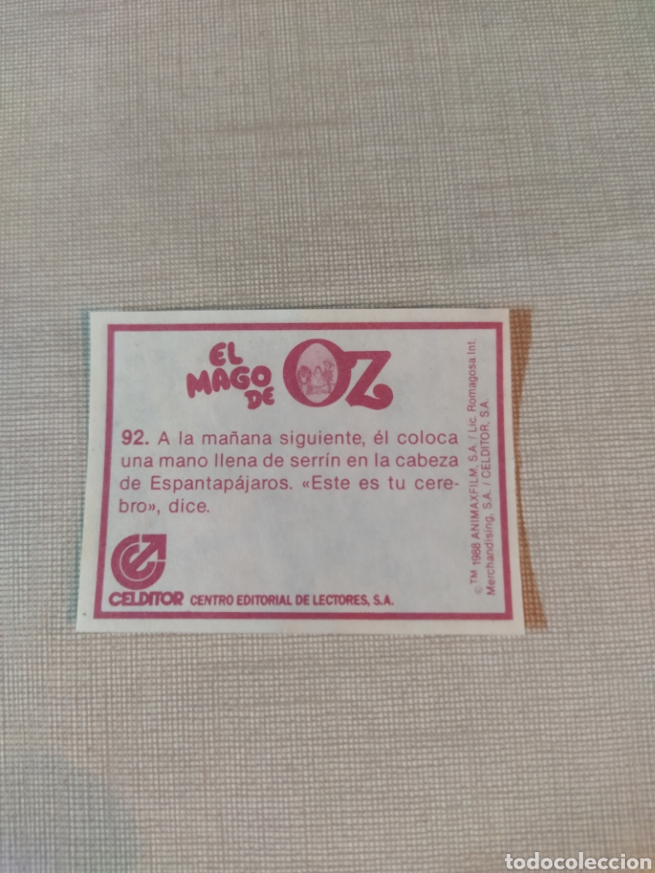 Coleccionismo cromos antiguos: Cromo el mago de Oz CELDITOR 1988 N&deg;92 - Foto 2