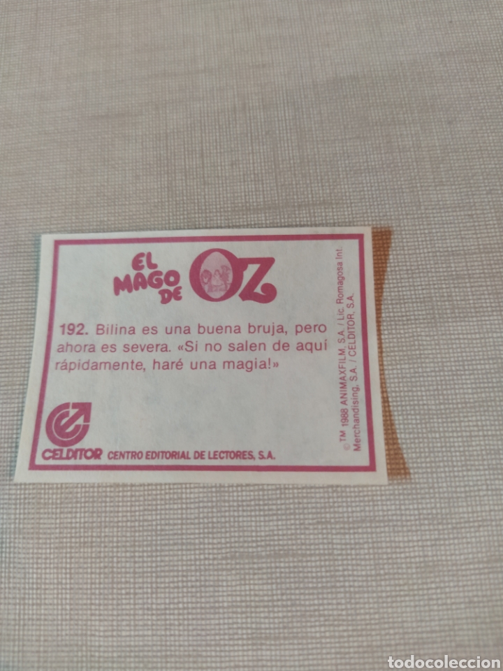 Coleccionismo cromos antiguos: Cromo el mago de Oz CELDITOR 1988 N&deg;192 - Foto 2