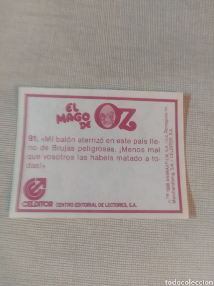 Coleccionismo cromos antiguos: Cromo el mago de Oz 1988 CELDITOR N&deg;91 - Foto 3