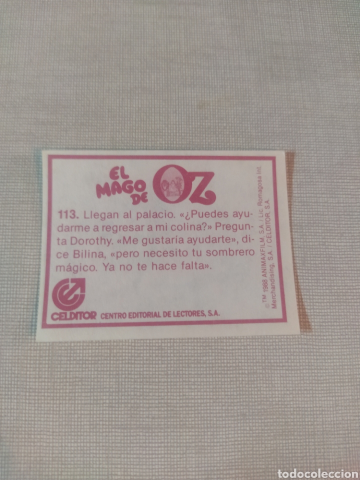 Coleccionismo cromos antiguos: Cromo el mago de Oz CELDITOR 1988 N&deg;113 - Foto 2