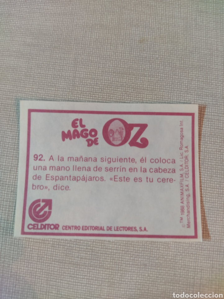 Coleccionismo cromos antiguos: Cromo el mago de Oz CELDITOR 1988 N&deg;92 - Foto 2