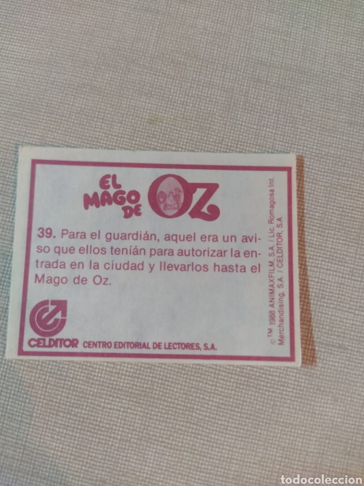 Coleccionismo cromos antiguos: Cromo el mago de Oz CELDITOR 1988 N&deg;39 - Foto 2