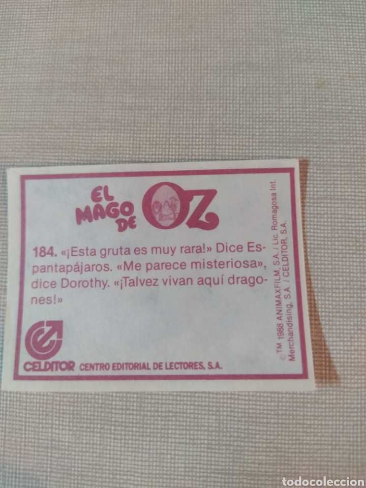 Coleccionismo cromos antiguos: Cromo el mago de Oz CELDITOR 1988 N&deg;184 - Foto 2