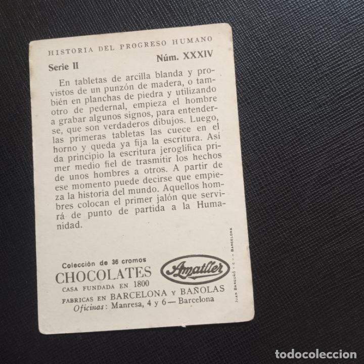 Coleccionismo cromos antiguos: HISTORIA DEL PROGRESO HUMANO CROMO CHOCOLATES AMATLLER - CC4 - SB10 - 34 - Foto 2