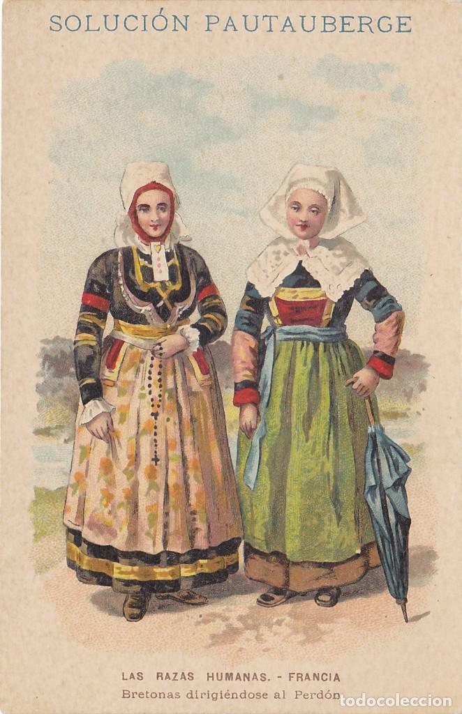 Coleccionismo Cromos antiguos: Cromo - Soluci&oacute;n Pautauberge - Las Razas Humanas - Francia - Bretonas al Perd&oacute;n - 138x90mm
