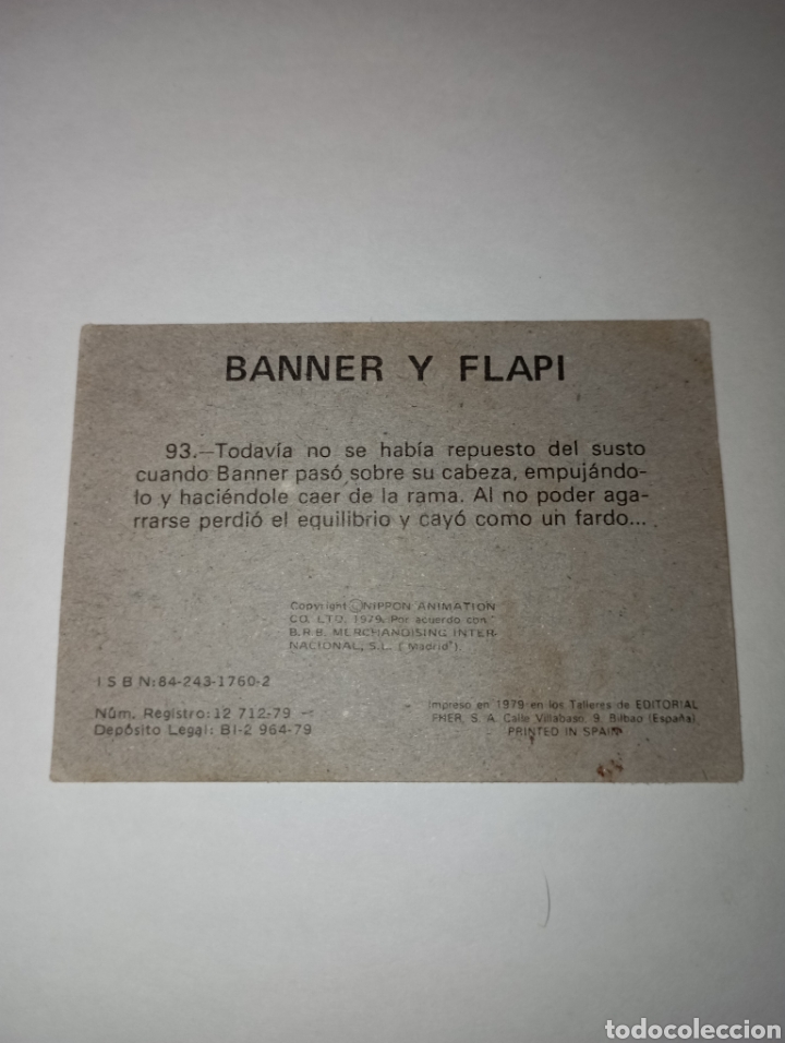 Coleccionismo cromos antiguos: BANNER Y FLAPI CROMO NUM 93 A&Ntilde;O 1979 BRB - Foto 2