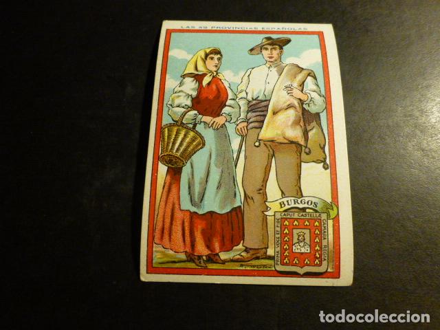 Coleccionismo cromos antiguos: BURGOS TIPOS Y ESCUDO DE LA PROVINCIA ANTIGUO CROMO A&Ntilde;OS 30