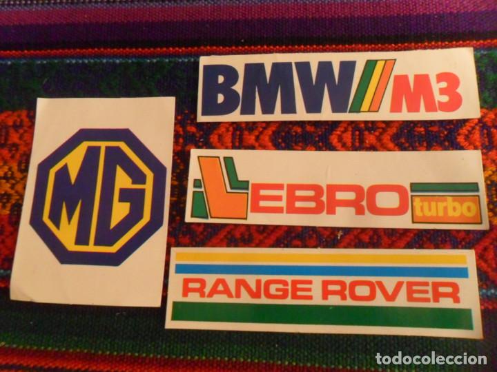 Coleccionismo cromos antiguos: CROMO ADHESIVO MARCA DE COCHE MG, RANGE ROVER, BMW M3 Y EBRO TURBO. MUY RAROS.