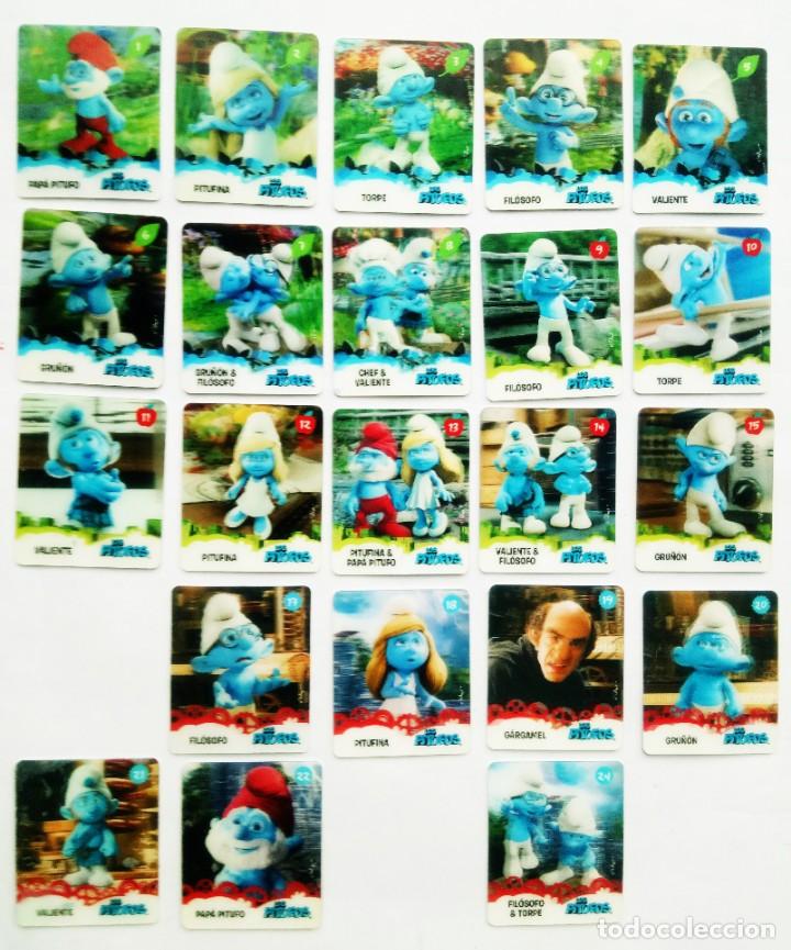Coleccionismo Cromos antiguos: 22 cromos hologramas de LOS PITUFOS. Faltan el 16 y 23 para completar.