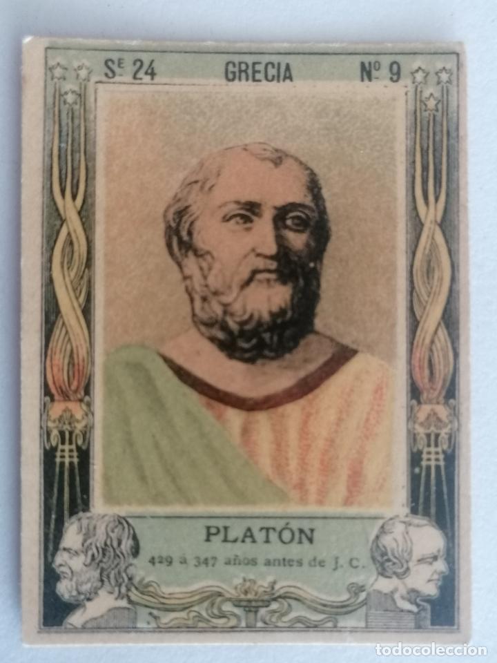 Coleccionismo cromos antiguos: FOTOTIPIA CERILLAS, GRECIA PLATON - 429 A 347 A&Ntilde;OS ANTES DE J. C. , N&ordm; 9 - SERIE 24