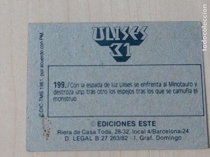 Coleccionismo cromos antiguos: CROMO N&ordm; 199 - ULISES 31 - EDICIONES ESTE 1981 - Foto 2