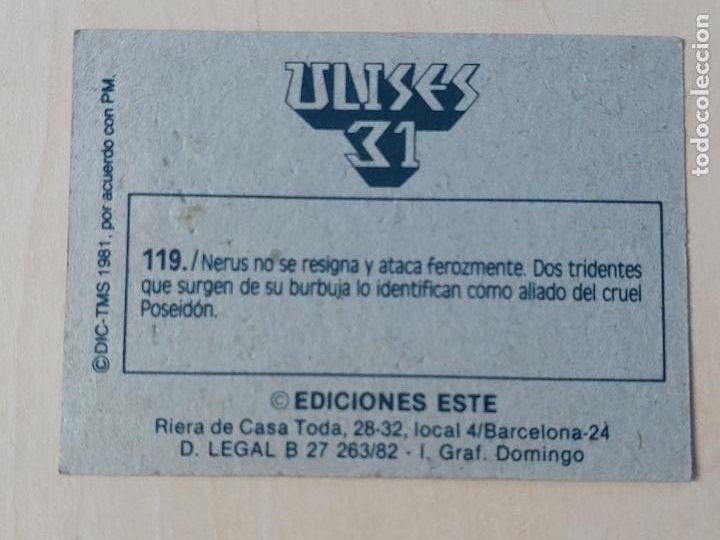 Coleccionismo cromos antiguos: CROMO N&ordm; 119 - ULISES 31 - EDICIONES ESTE 1981 - Foto 2