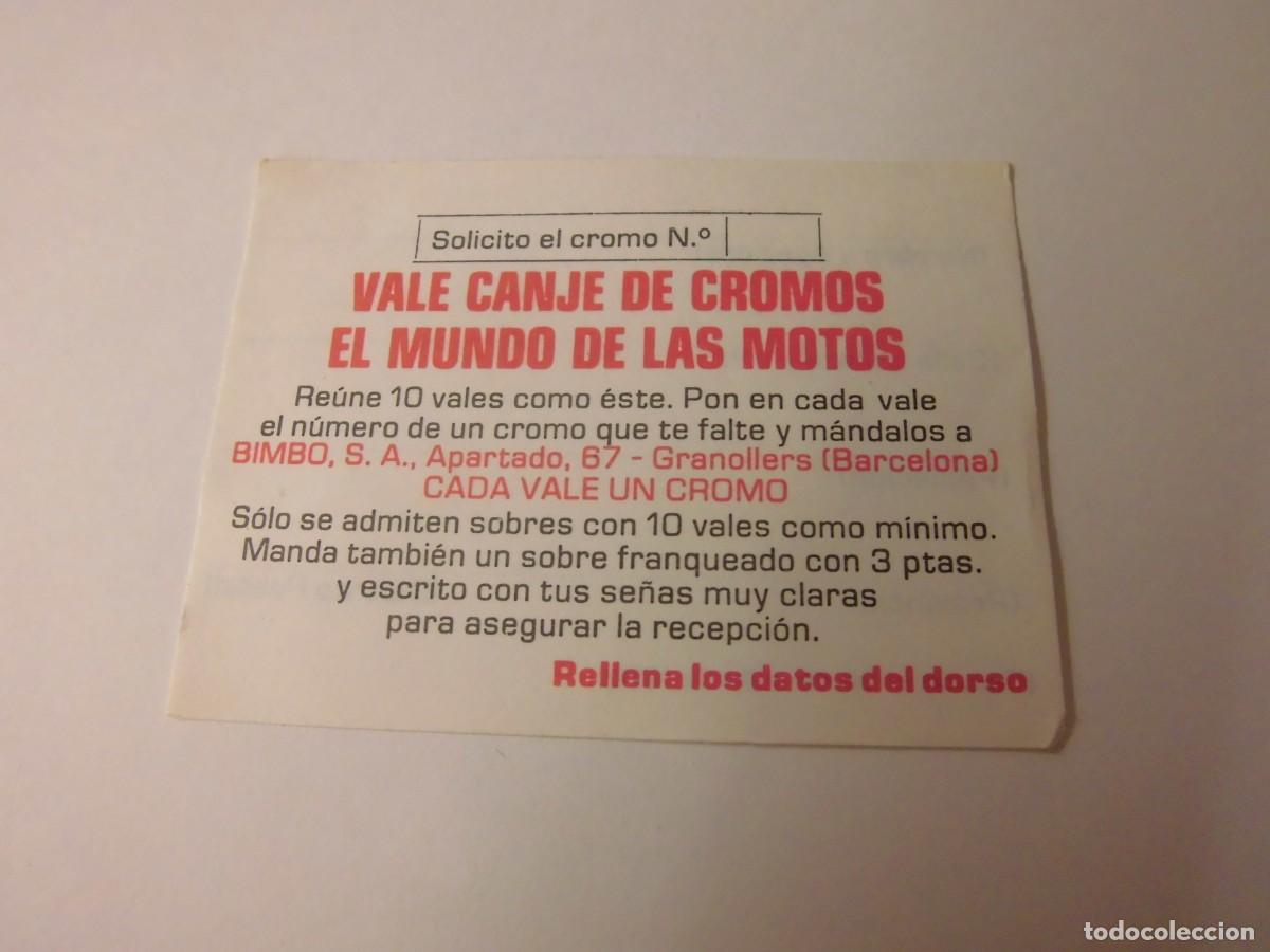 Coleccionismo Cromos antiguos: EL MUNDO DE LAS MOTOS(BIMBO) VALE CANJE