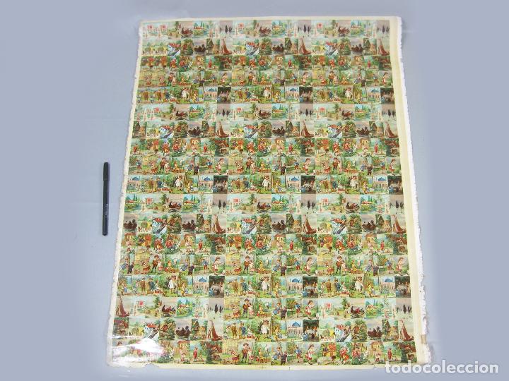 Coleccionismo Cromos antiguos: GRAN PLIEGO O CARTEL DE CROMOS ANTIGUOS SIN TROQUELAR. FINALES DEL SIGLO XIX