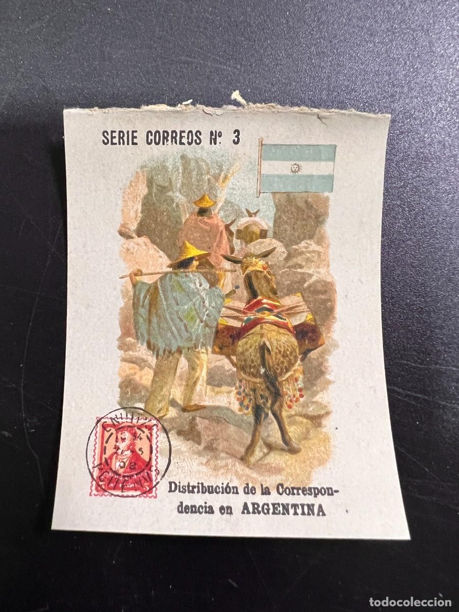 Collectable Antique Stickers: ANTIGUO CROMO. SERIE CORREOS N&ordm; 3. DISTRIBUCI&Oacute;N DE LA CORRESPONDENCIA EN ARGENTINA.