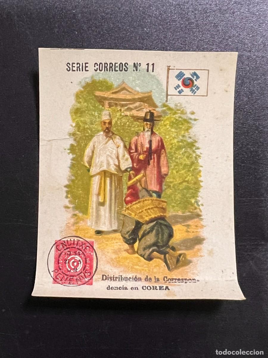Collectable Antique Stickers: ANTIGUO CROMO. SERIE CORREOS N&ordm; 11. DISTRIBUCI&Oacute;N DE LA CORRESPONDENCIA EN COREA.