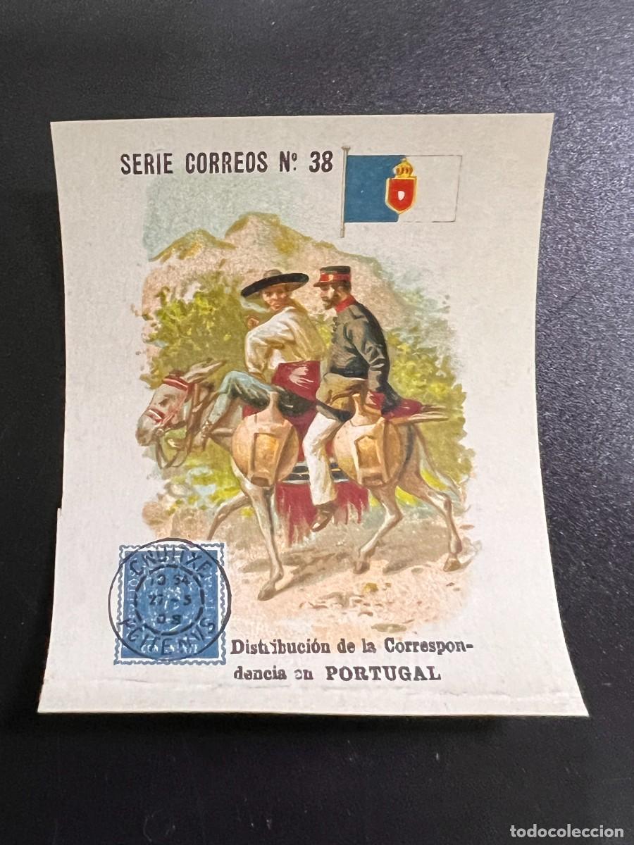 Sammeln alte Sammelbilder: ANTIGUO CROMO. SERIE CORREOS N&ordm; 38. DISTRIBUCI&Oacute;N DE LA CORRESPONDENCIA EN PORTUGAL.