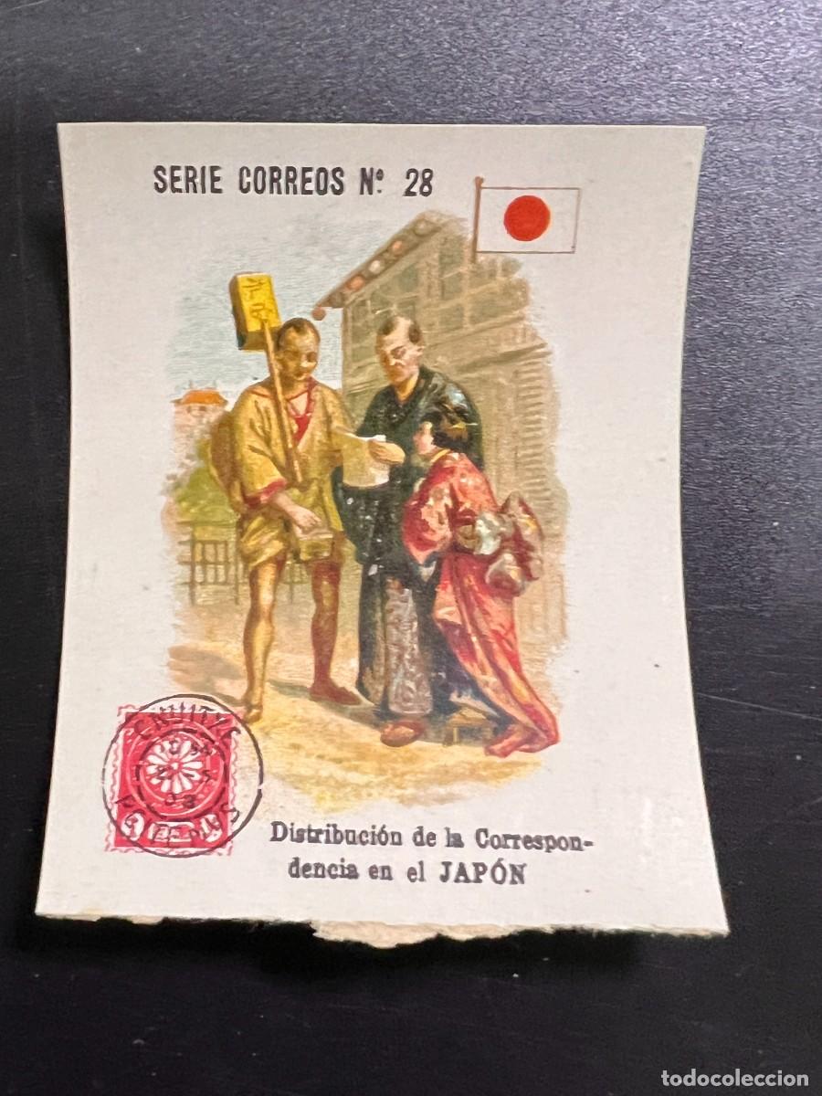 Collectable Antique Stickers: ANTIGUO CROMO. SERIE CORREOS N&ordm; 28. DISTRIBUCI&Oacute;N DE LA CORRESPONDENCIA EN JAP&Oacute;N.