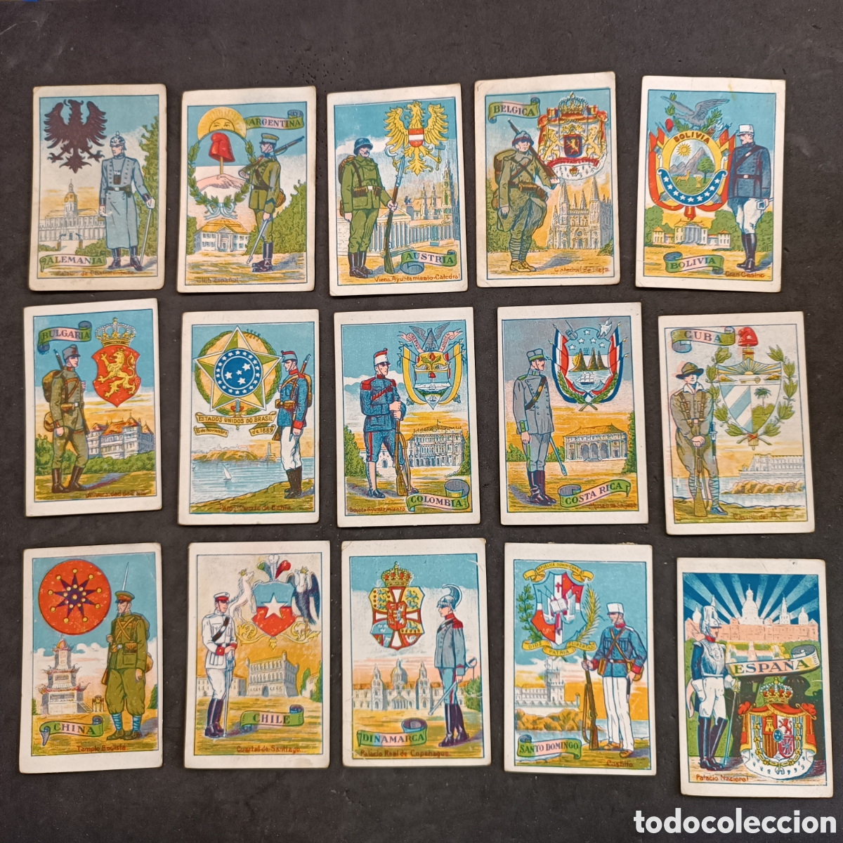 Coleccionismo cromos antiguos: Completa 45 cromos, escudos uniformes y edificios nacionales, Riucord - Foto 2