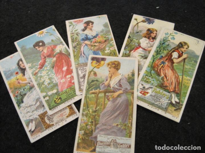 Collezionismo Figurine antiche: MUJERES Y FLORES-COLECCION DE 6 CROMOS ANTIGUOS-CHOCOLATE TOBLER-VER FOTOS-(K-9311)